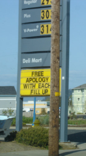 Apologies are free at this Astoria gas station